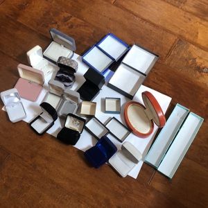 Lot of 18 Boxes Jewelry Earrings Necklace Pendant Ring Bracelet Vintage Used